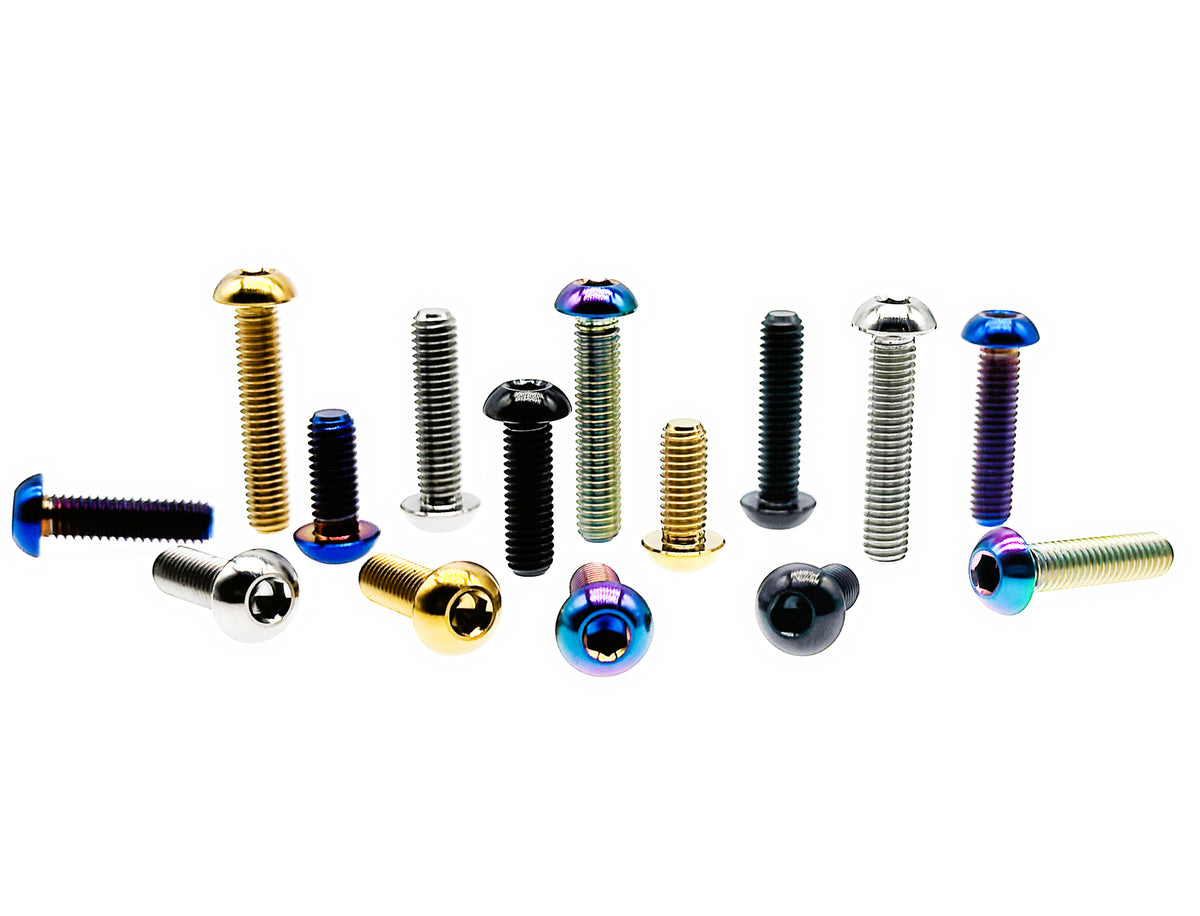 Tianswer Grade 5 titanium M8 ISO7380 button head bolts in gold, black, blue, rainbow and silver