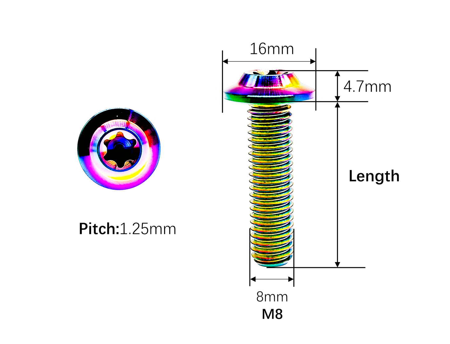 Titanium Bolt M8x15 20 25 30 35mm Umbrella Disc Torx T30 Thin Head Screw for Bicycles and Motorcycles ,Pitch 1.25mm,by Tianswer