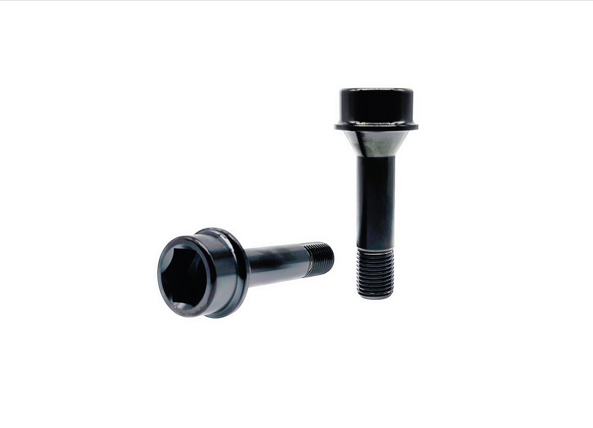 Black anodized titanium M14x52mm lug bolt with recessed hex drive head