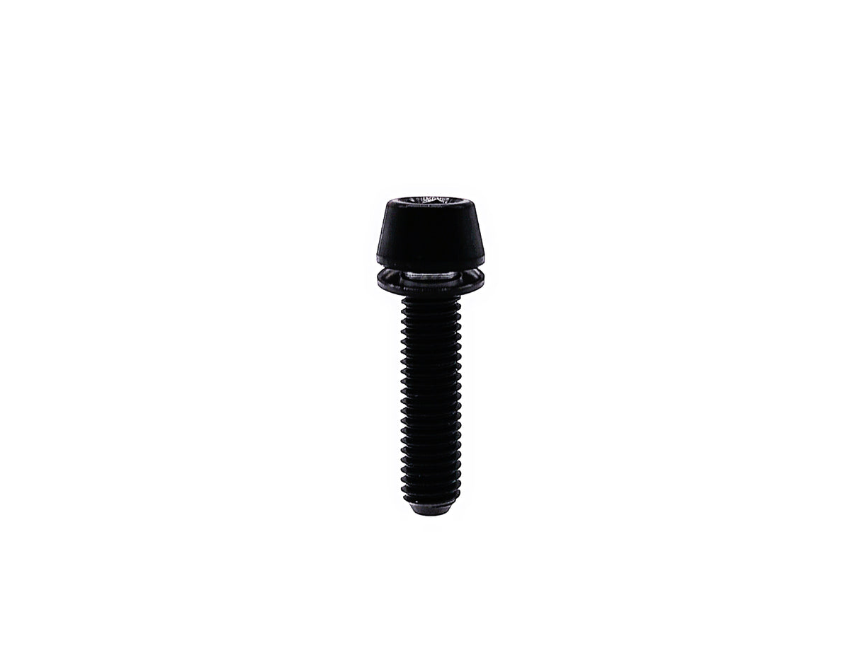 Black anodized titanium M5 tapered head hex socket bolt with captive titanium washer