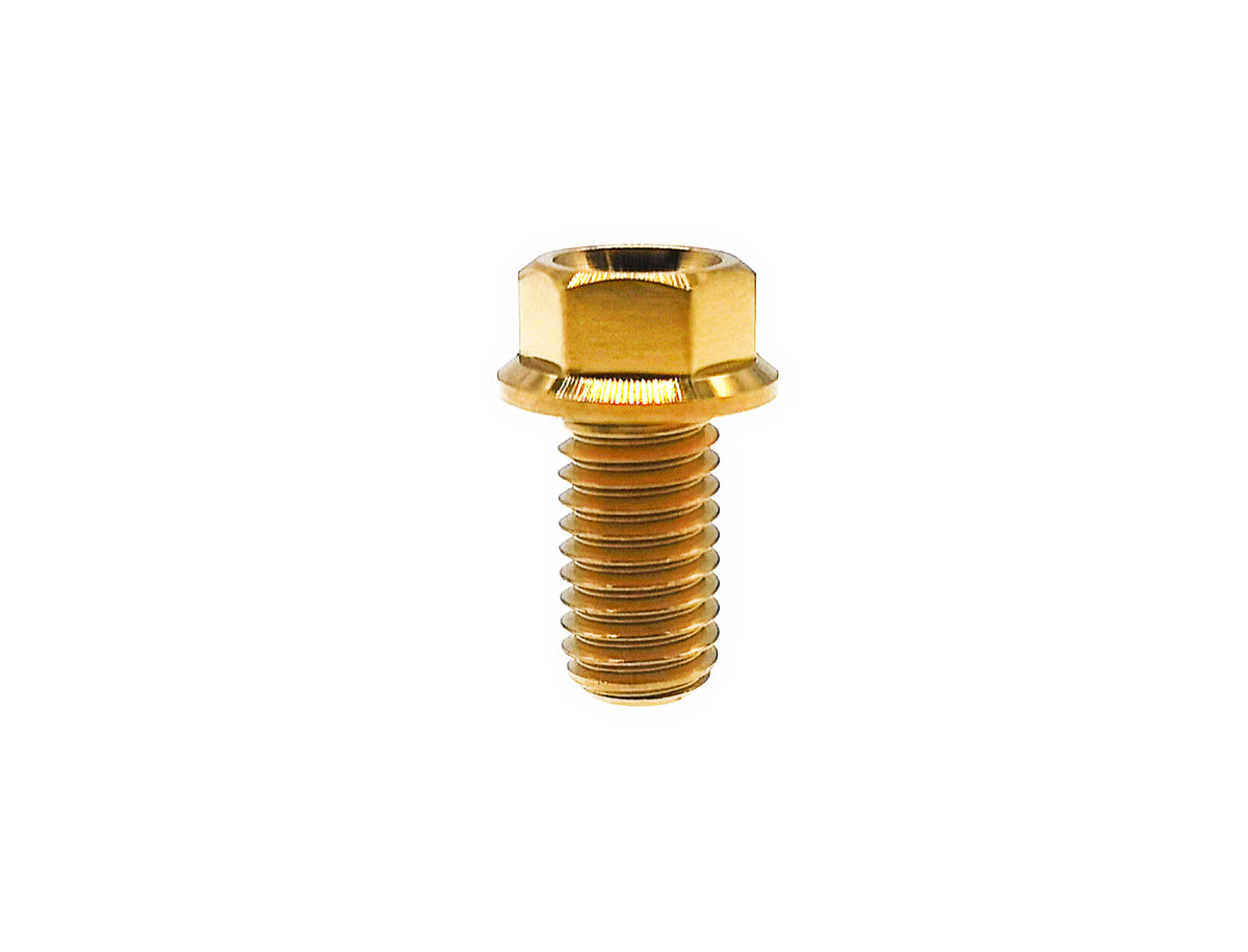 Gold anodized titanium M8 small flange hex head bolt, 1.25mm pitch
