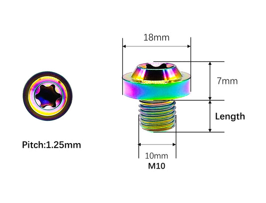 M10 titanium Torx T50 saucer head bolt dimensions, 18mm head and 1.25mm pitch