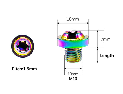 M10x1.5mm titanium Torx T50 saucer head bolt dimensions, 18mm head and 7mm height