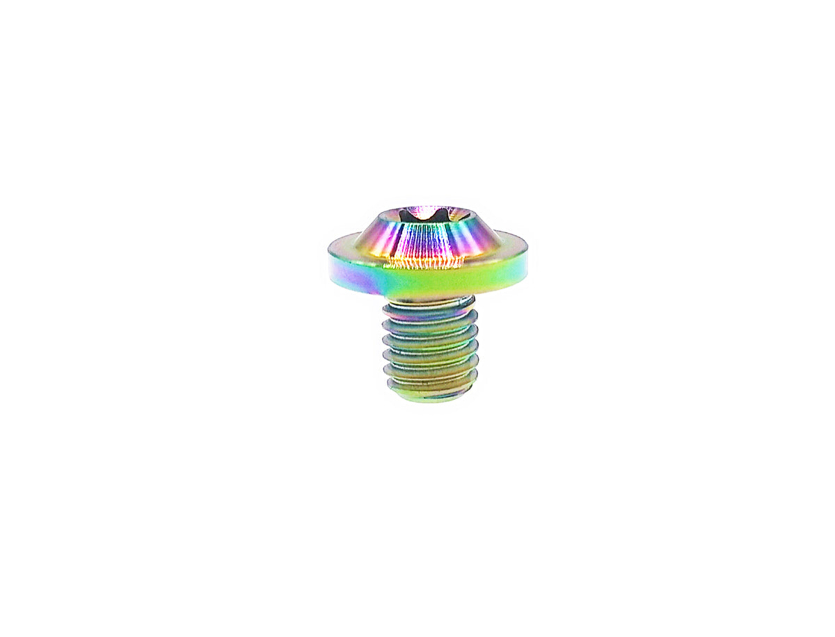 Rainbow anodized titanium M5 flying saucer Torx head bolt with dished flange top