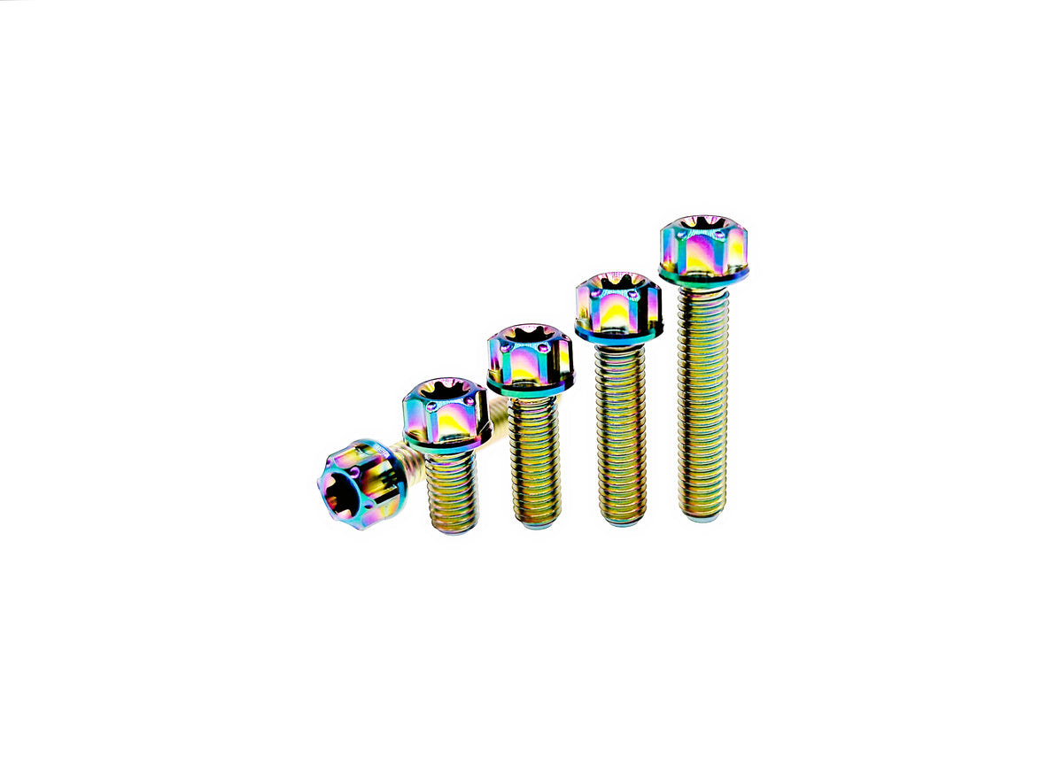 Rainbow titanium M5 flange Torx head bolts for bicycle and motorcycle builds