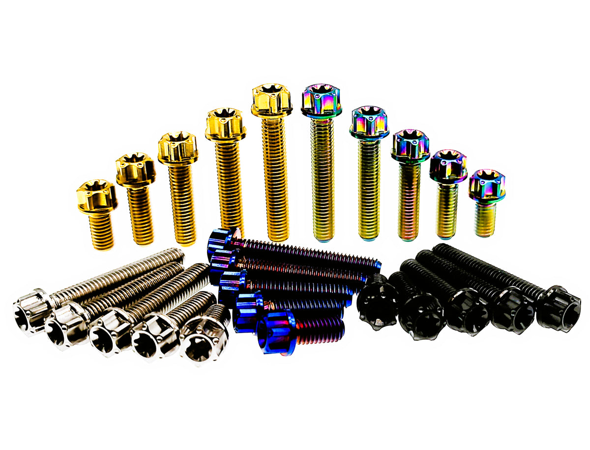 Tianswer titanium M4 flange Torx head bolts in five finishes and mixed lengths