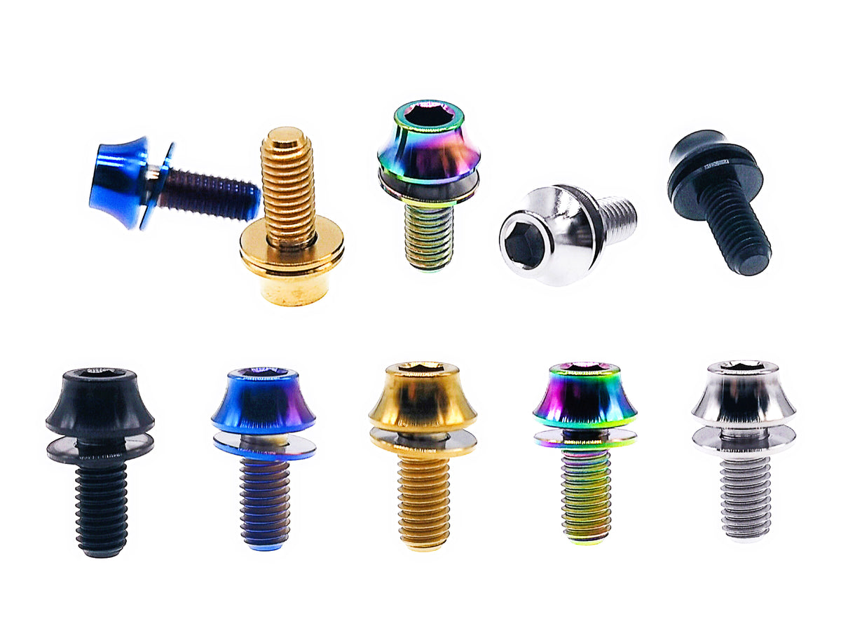 Tianswer titanium M5 bottle cage bolts with washers in five anodized colors