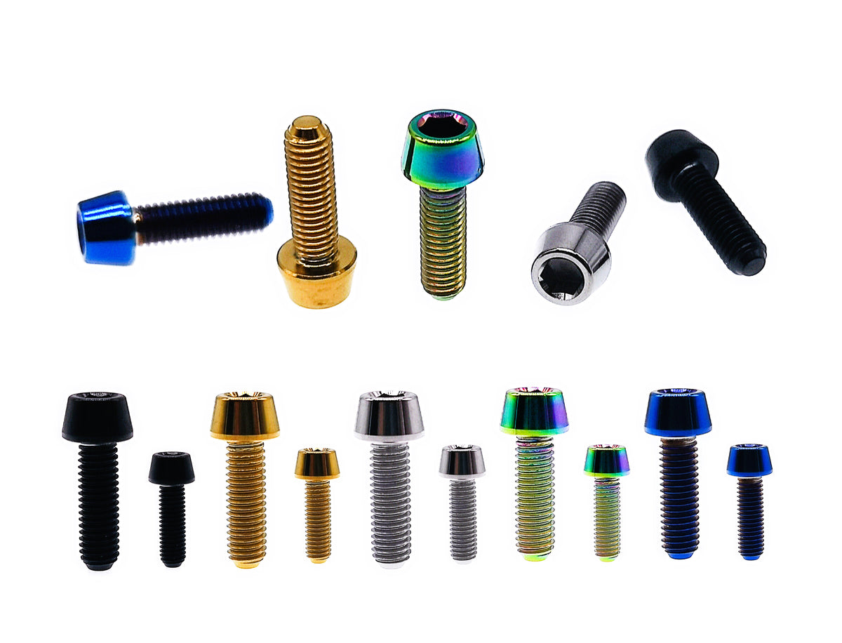 Tianswer titanium M5 tapered head hex socket cap bolts in five colors and lengths