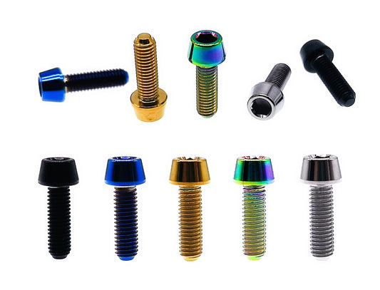 Tianswer titanium M6 tapered head hex socket cap bolts in five anodized finishes