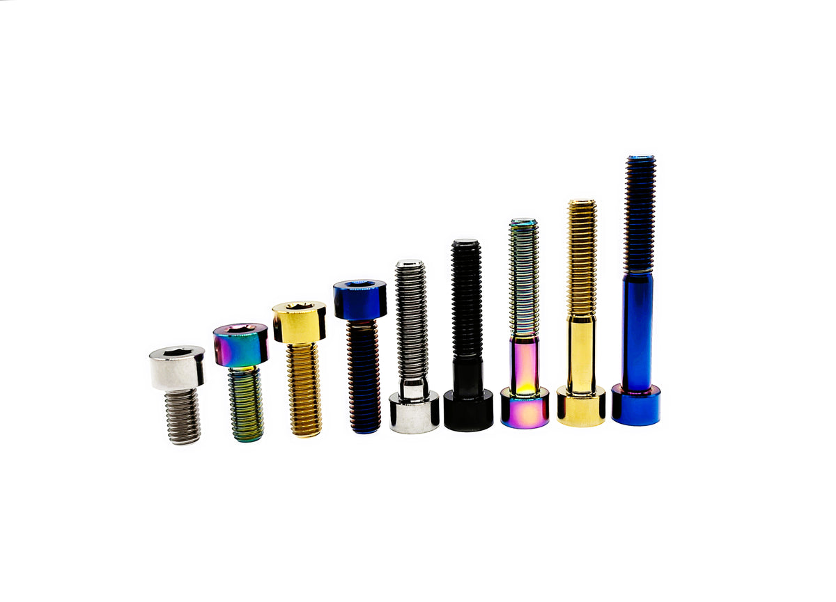 Titanium M6 DIN912 socket cap bolts in ten lengths from 10mm to 70mm