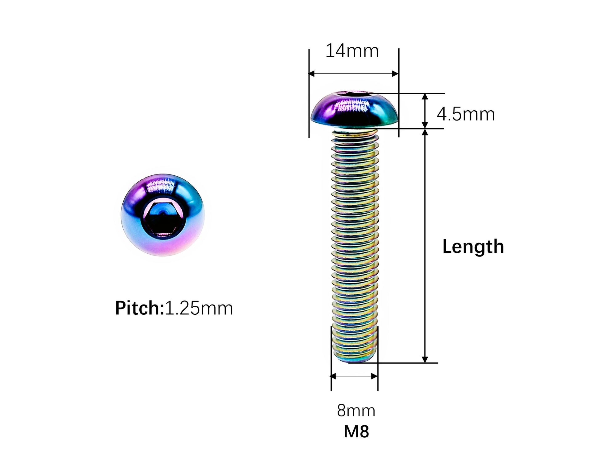 M8x1.25mm titanium bolt ISO7380 thread detail